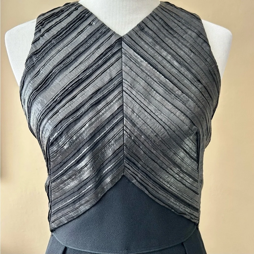 Proenza Schouler Foil Print Pleated Cloque Dress Black Metallic Sleeveless Sz 4